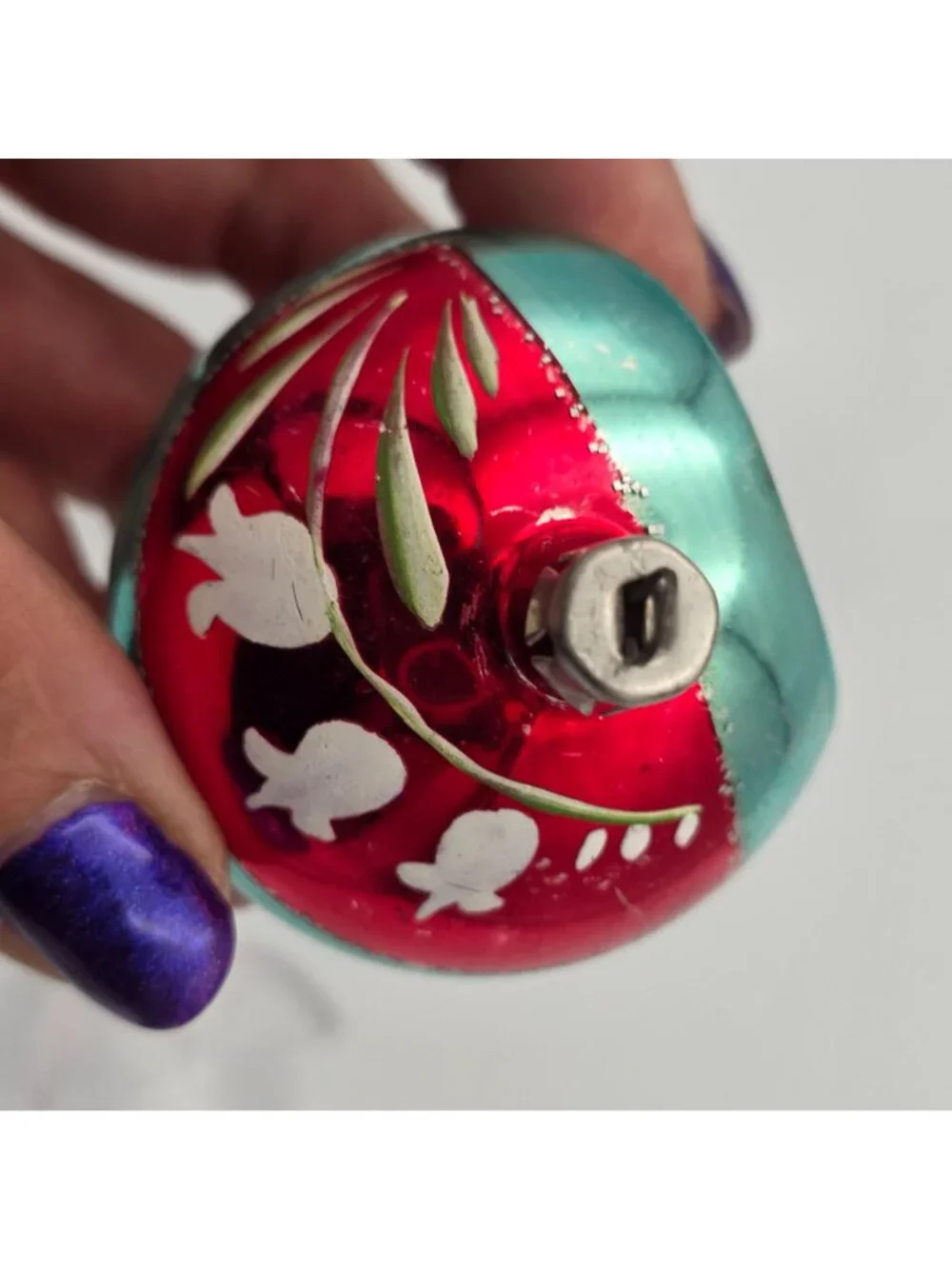 Reflector Indent Glass Ornament Ball Blue Red Christmas 2.5